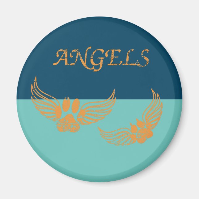 Distressed Angel Pet Paws On Blue Magnet (Front)
