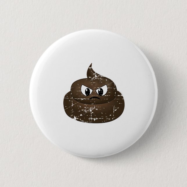Distressed Angry Cartoon Poop 2 Inch Round Button (Front)