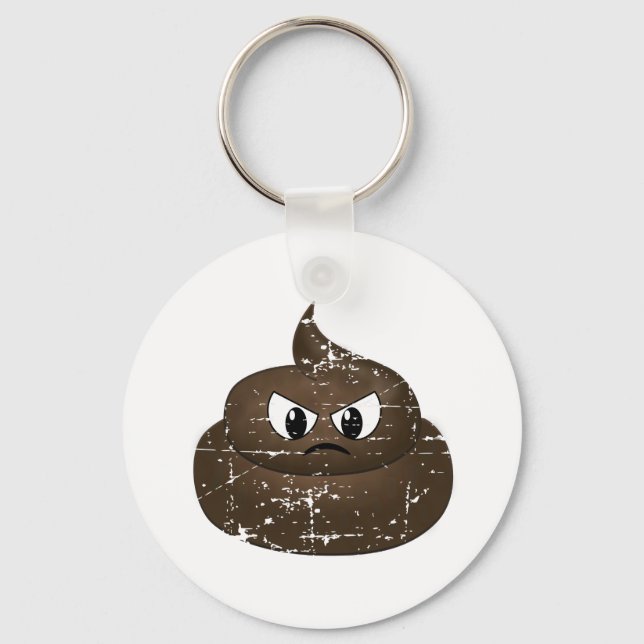 Distressed Angry Cartoon Poop Belt Buckle Keychain (Front)