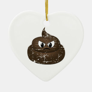 Distressed Angry Cartoon Poop Ceramic Ornament