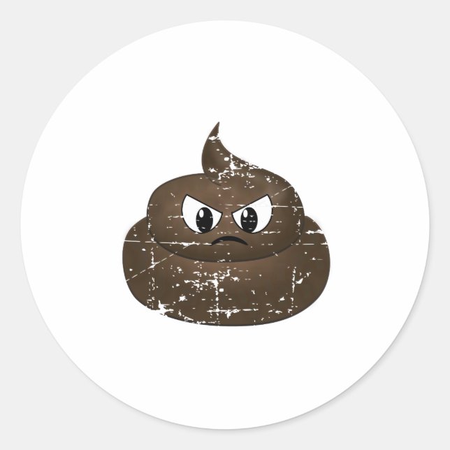 Distressed Angry Cartoon Poop Classic Round Sticker (Front)