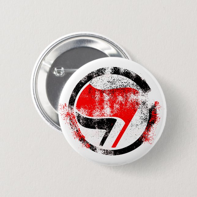Distressed Anti-Fascist Action Flag 2 Inch Round Button (Front & Back)