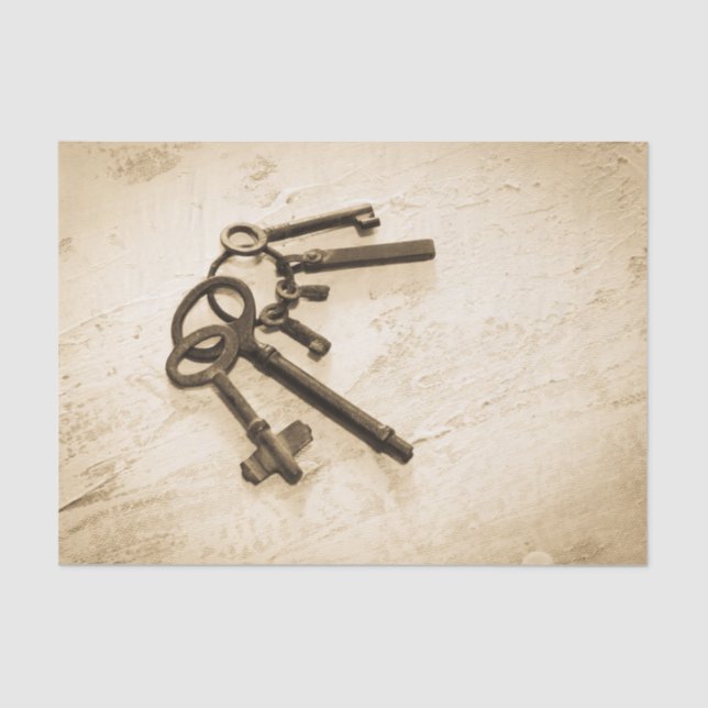 Distressed Antique Skeleton Keys on Key Ring Tissue Paper (Front)