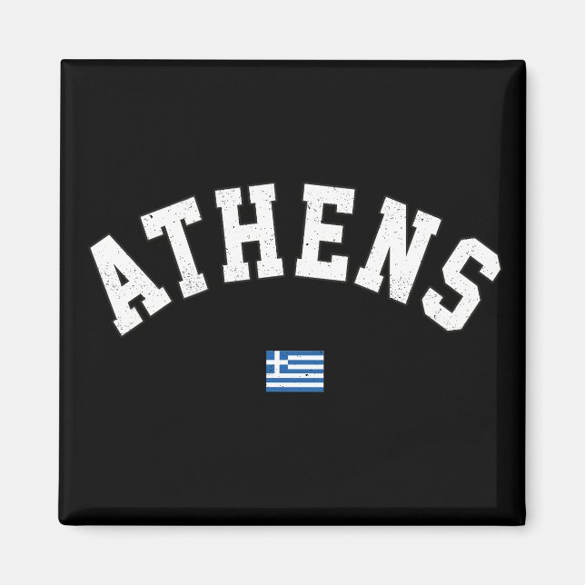 Distressed Athens Athletic Typography w Greek Flag Magnet (Front)