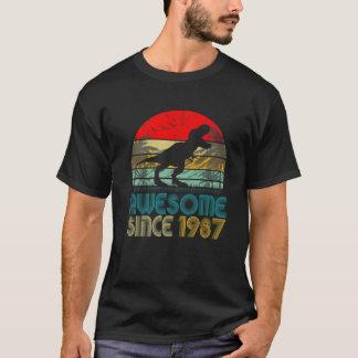 Distressed Awesome Since 1987 Birthday Party Dinos T-Shirt
