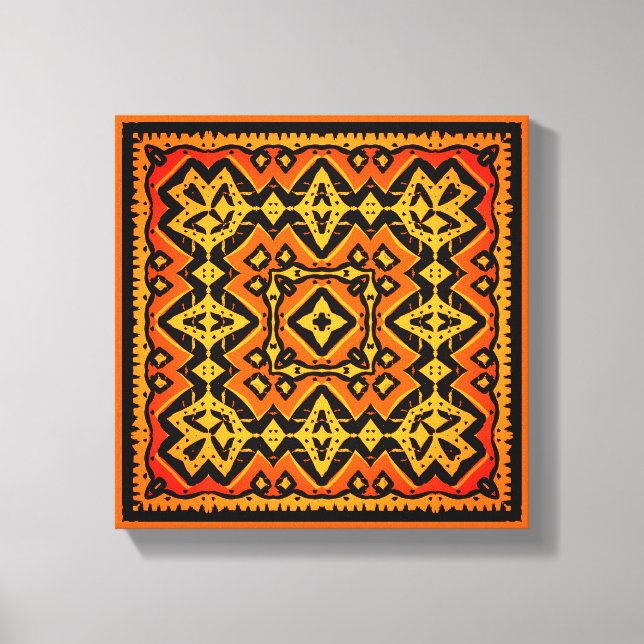 Distressed Aztec original orange and black tile  Canvas Print (Front)