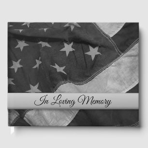 Distressed B & W American Flag Funeral Guest Book