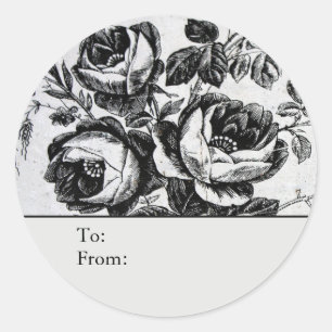 Distressed B&W Roses Personalized To & From Classic Round Sticker