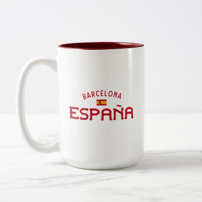 Distressed Barcelona Spain (España) Two-Tone Coffee Mug (Left)