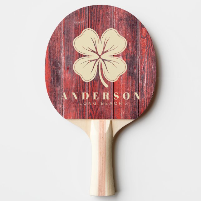 Distressed Barn Boards Four Leaf Clover with Name Ping Pong Paddle (Back)