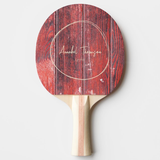 Distressed Barn Boards Name in Drawn Circle  Ping Pong Paddle (Front)