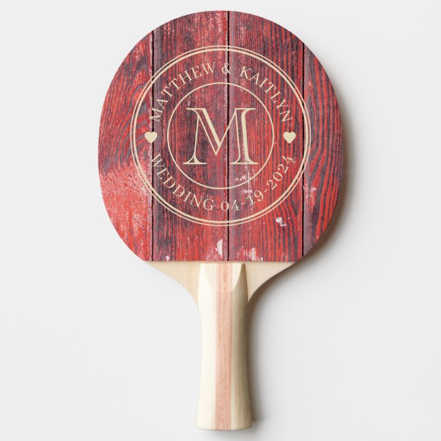 Distressed Barn Boards Wedding Monogram Heart Ping Pong Paddle (Front)