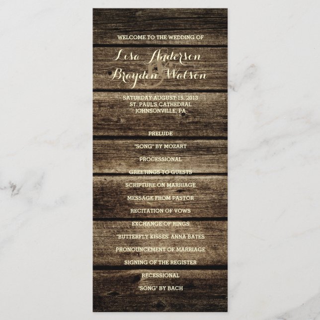 Distressed Barn Wood Rustic Wedding Program (Front)