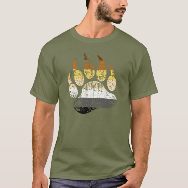 Distressed Bear Pride Flag Bear paw T-Shirt (Front)