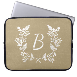 Distressed Beige White Floral Wreath Personalized Laptop Sleeve