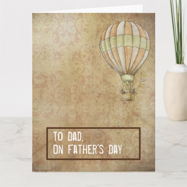 Distressed Beige White Hot Air Balloon Fathers Day Card (Front)
