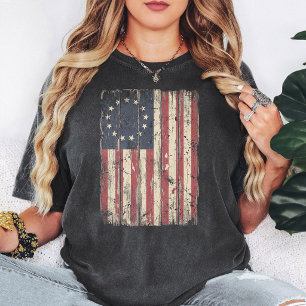 Distressed Betsy Ross American Flag On Wood T-Shirt