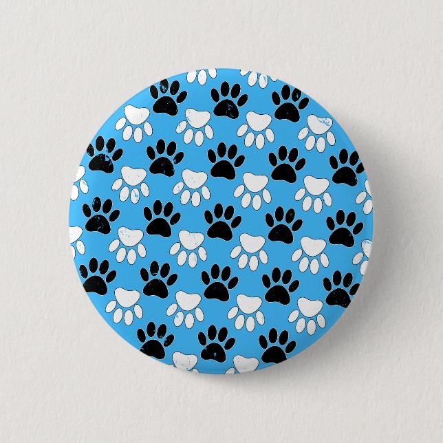 Distressed Black And White Paws On Blue Background 2 Inch Round Button (Front)