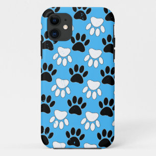 Distressed Black And White Paws On Blue Background iPhone 11 Case