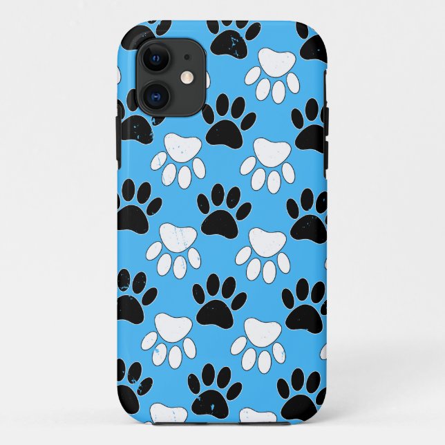 Distressed Black And White Paws On Blue Background Case-Mate iPhone Case (Back)