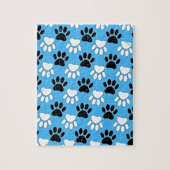 Distressed Black And White Paws On Blue Background Jigsaw Puzzle (Vertical)