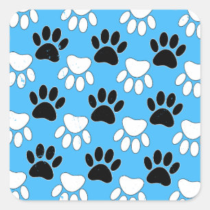 Distressed Black And White Paws On Blue Background Square Sticker