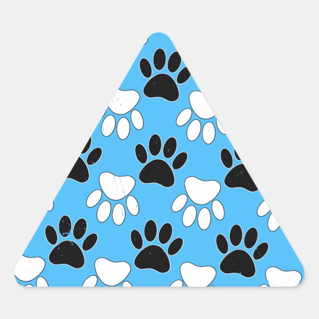 Distressed Black And White Paws On Blue Background Triangle Sticker (Front)