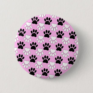 Distressed Black And White Paws On Pink Background 2 Inch Round Button