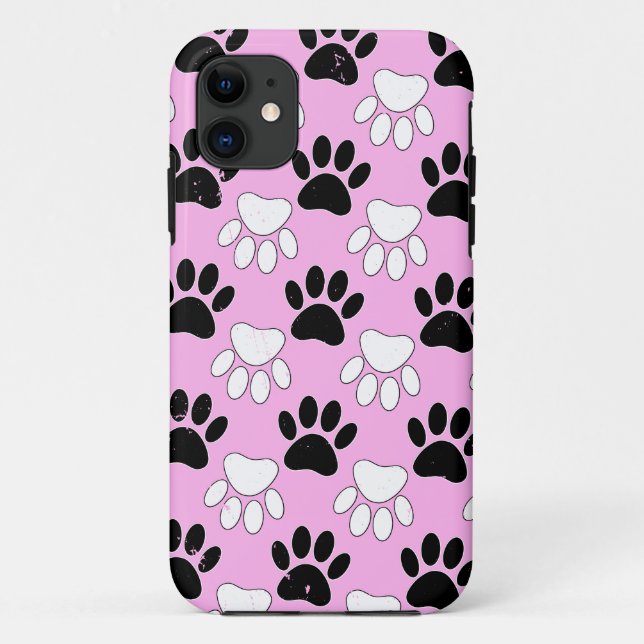 Distressed Black And White Paws On Pink Background Case-Mate iPhone Case (Back)