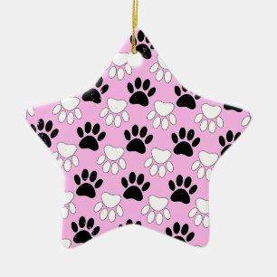Distressed Black And White Paws On Pink Background Ceramic Ornament