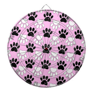 Distressed Black And White Paws On Pink Background Dartboard