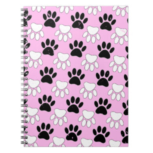 Distressed Black And White Paws On Pink Background Notebook