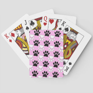 Distressed Black And White Paws On Pink Background Playing Cards