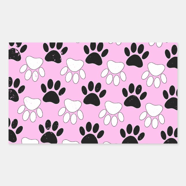 Distressed Black And White Paws On Pink Background Sticker (Front)