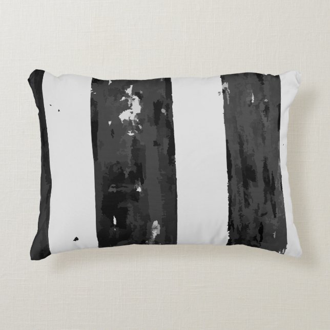 Distressed Black and White Stripe  Accent Pillow (Front)
