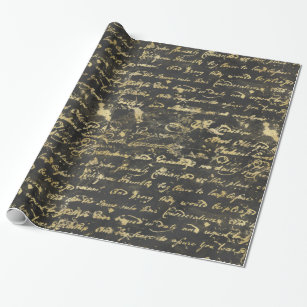 Distressed Black Background Old Gold Handwriting Wrapping Paper