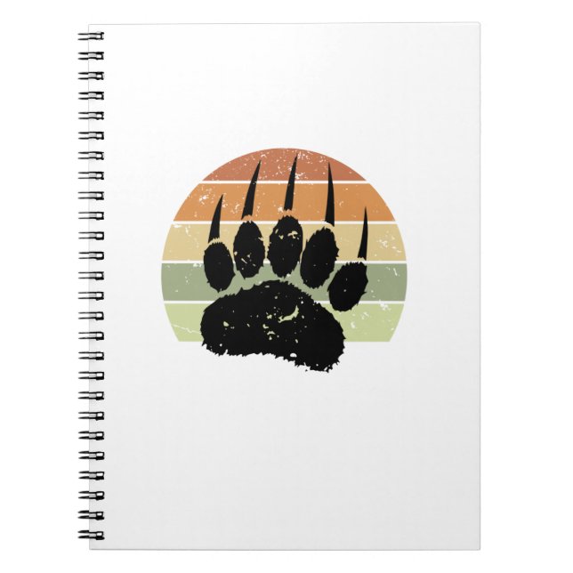 Distressed Black Bear Paw Print Retro Sunset Notebook (Front)