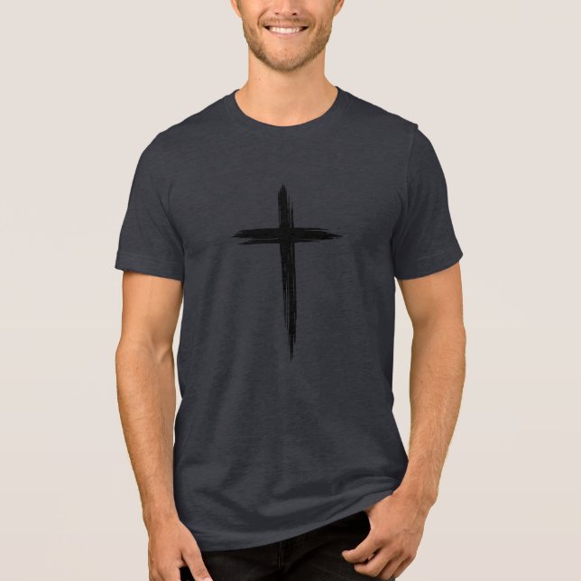 Distressed Black Cross Tri-Blend Shirt (Front)