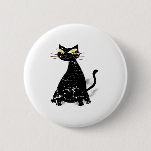 Distressed Black Fat Cat 2 Inch Round Button