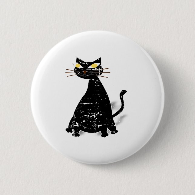 Distressed Black Fat Cat 2 Inch Round Button (Front)