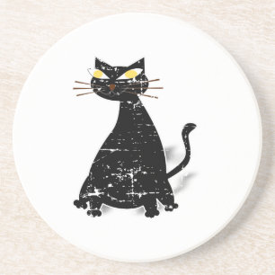 Distressed Black Fat Cat Coaster