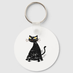 Distressed Black Fat Cat Keychain