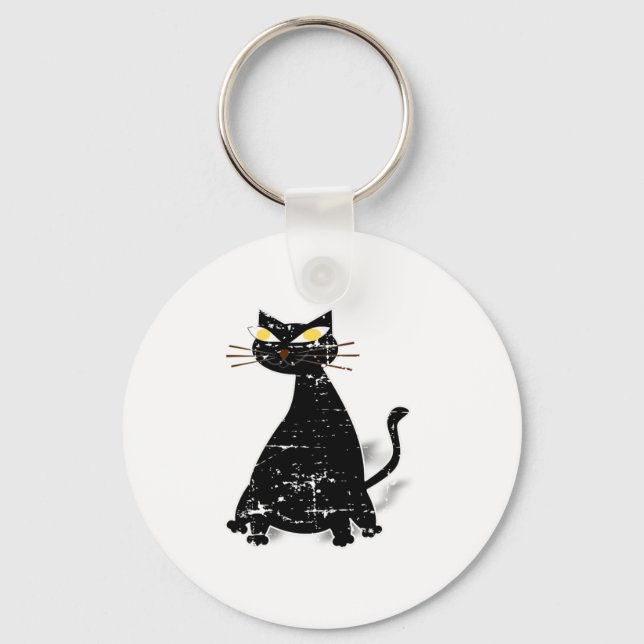 Distressed Black Fat Cat Keychain (Front)