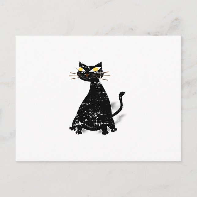 Distressed Black Fat Cat Postcard (Front)