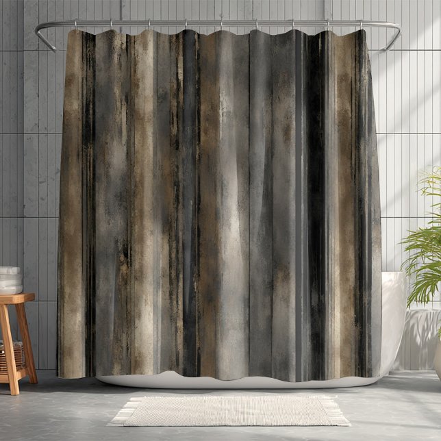 Distressed Black Gold and Grey Stripe (Distressed black, gray, and gold shower curtain.
)