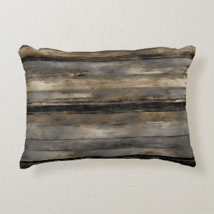 Distressed Black Gold and Grey Stripe Accent Pillow