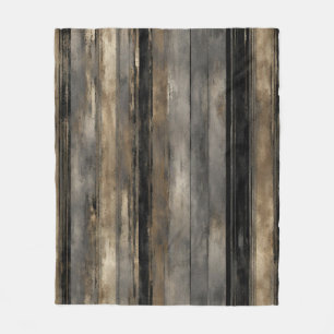 Distressed Black Gold and Grey Stripe Fleece Blanket