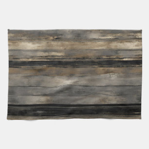 Distressed Black Gold and Grey Stripe Kitchen Towel