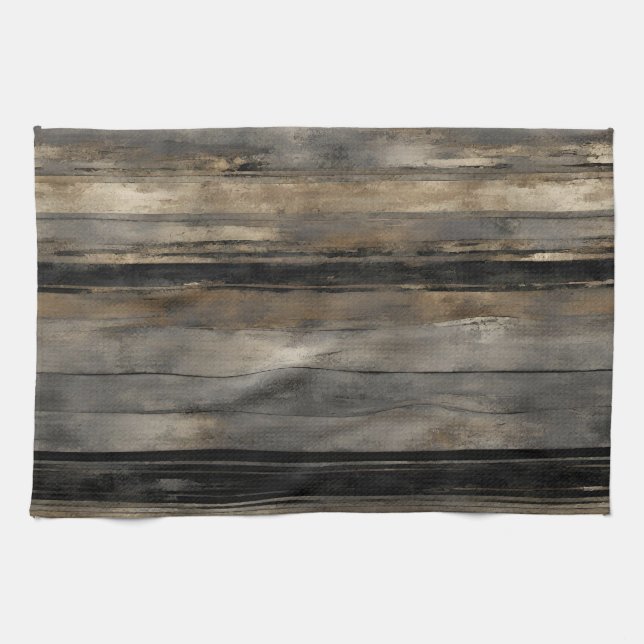 Distressed Black Gold and Grey Stripe Kitchen Towel (Horizontal)