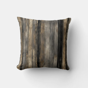 Distressed Black Gold and Grey Stripe Throw Pillow